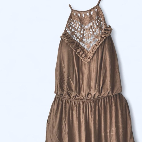 CY Taupe Halter Romper with Crochet Detail Unsure of size - Picture 1 of 3